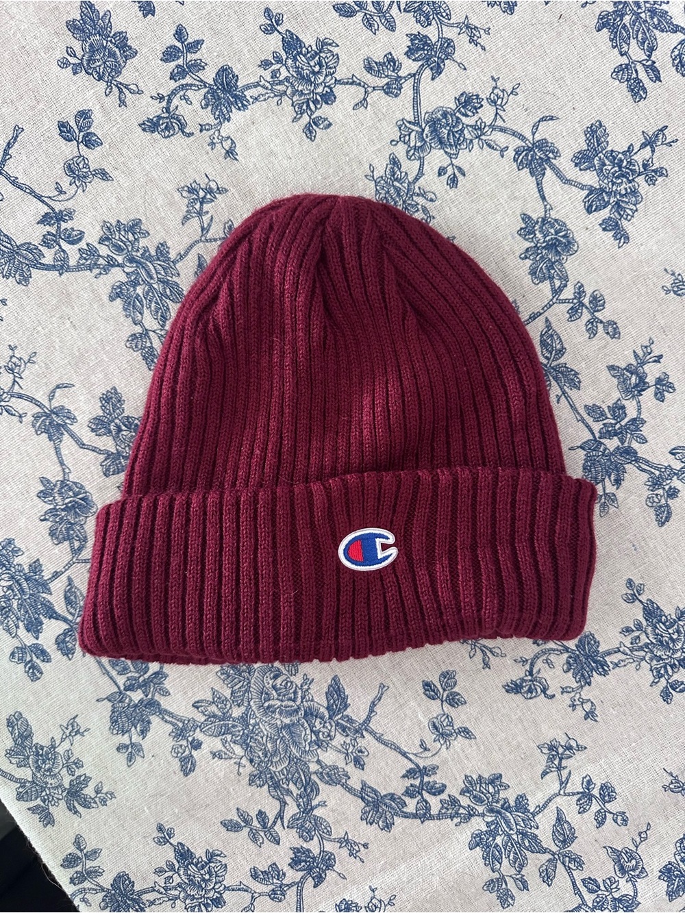 Champion Burgundy Ribbed Cuffed Beanie with Logo
